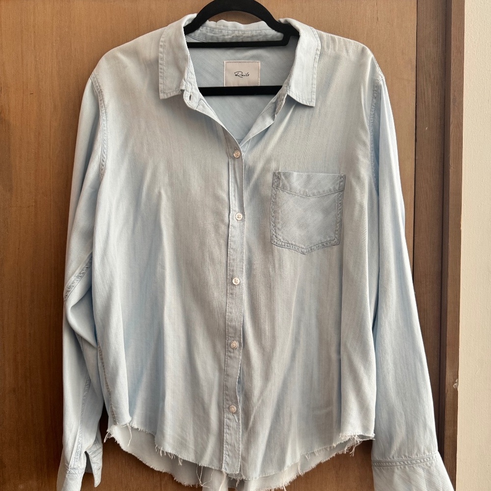 Rails Frayed Hem Light Blue Chambray Shirt size XL
